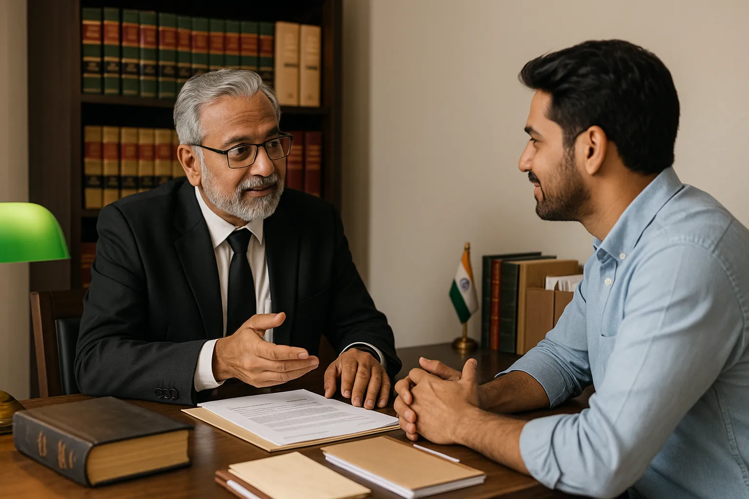 Senior Indian lawyer advising client on civil suit for unfreezing frozen bank account from cybercrime allegations.