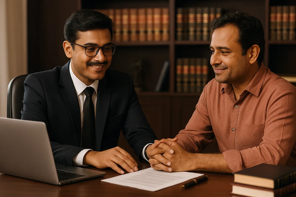 Indian criminal lawyer consulting a client on how to get anticipatory bail for non-bailable offences.