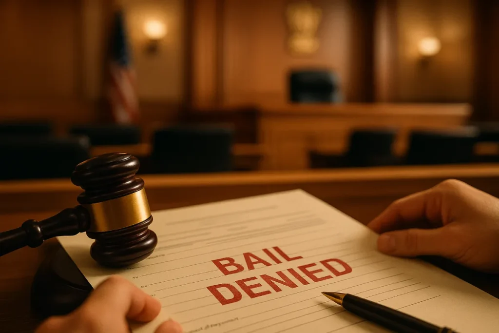 Gavel on legal document stamped with bail denied, illustrating when anticipatory bail can be refused.